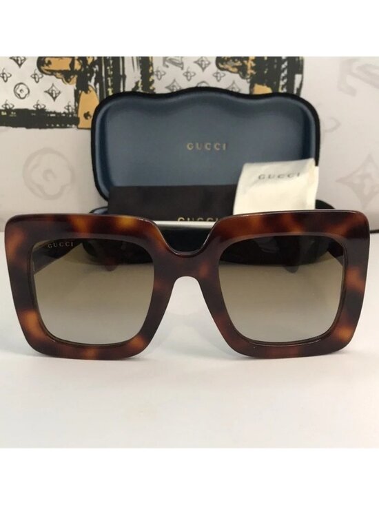 New Authentic Gucci GG0328S 002 Havana Brown Oversized Square Sunglasses main image 8